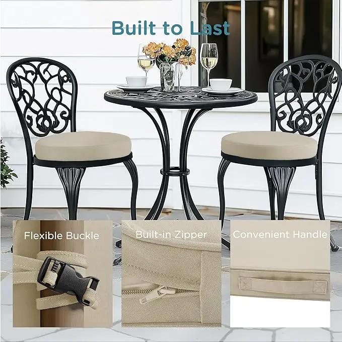 Codi Round Outdoor Chair Cushions 15 Inch, Patio Bistro Cushion Set of 2, Waterproof with Adjustable Straps, Beige 15x15'' by GreenHaven Gardens