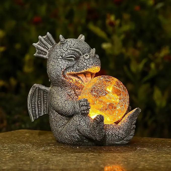 Solar Powered Dragon LED Light Garden Statue Outdoor Decorative Sculpture with Crackle Glass Ball Waterproof Yard Art Decor for Patio Lawn by GreenHaven Gardens