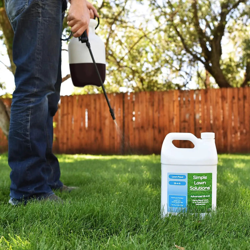 Advanced 16-4-8 Lawn Fertilizer - Liquid Lawn Food Spring & Summer Concentrated Spray - Any Grass Type- Fish and Seaweed Kelp- Balanced NPK - Simple Lawn Solutions (1 Gallon) by GreenHaven Gardens