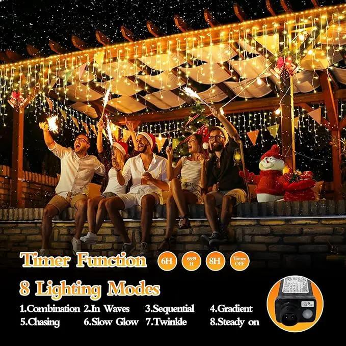 480 LED 49FT Christmas Lights Plug in 8 Modes with Timer Dimmable Christmas Decorations Outdoor Waterproof Indoor Curtain String Lights for Roof Garden Holiday Wedding Party Decor Warm White by GreenHaven Gardens