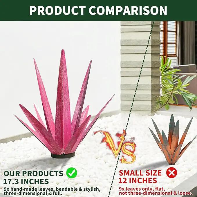 Large Tequila Rustic Sculpture, Rustic Metal Agave Plants for Outdoor Patio Yard, Home Decor Hand Painted Metal Agave Garden Yard Statue, Outdoor Lawn Ornaments Yard Stakes (Rose Red - M) by GreenHaven Gardens