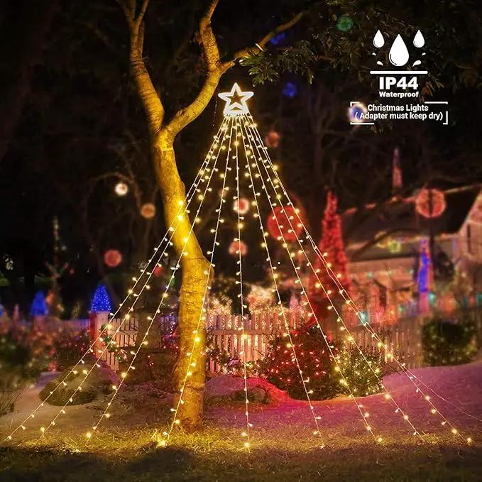 Toodour Christmas Decorations Outdoor Star Lights, 317 LED 10ft X 9 Waterfall Tree Lights with 12" Topper Star, 8 Lighting Modes Outside Christmas Lights for Yard Garden Holiday Decor (Warm White) by GreenHaven Gardens