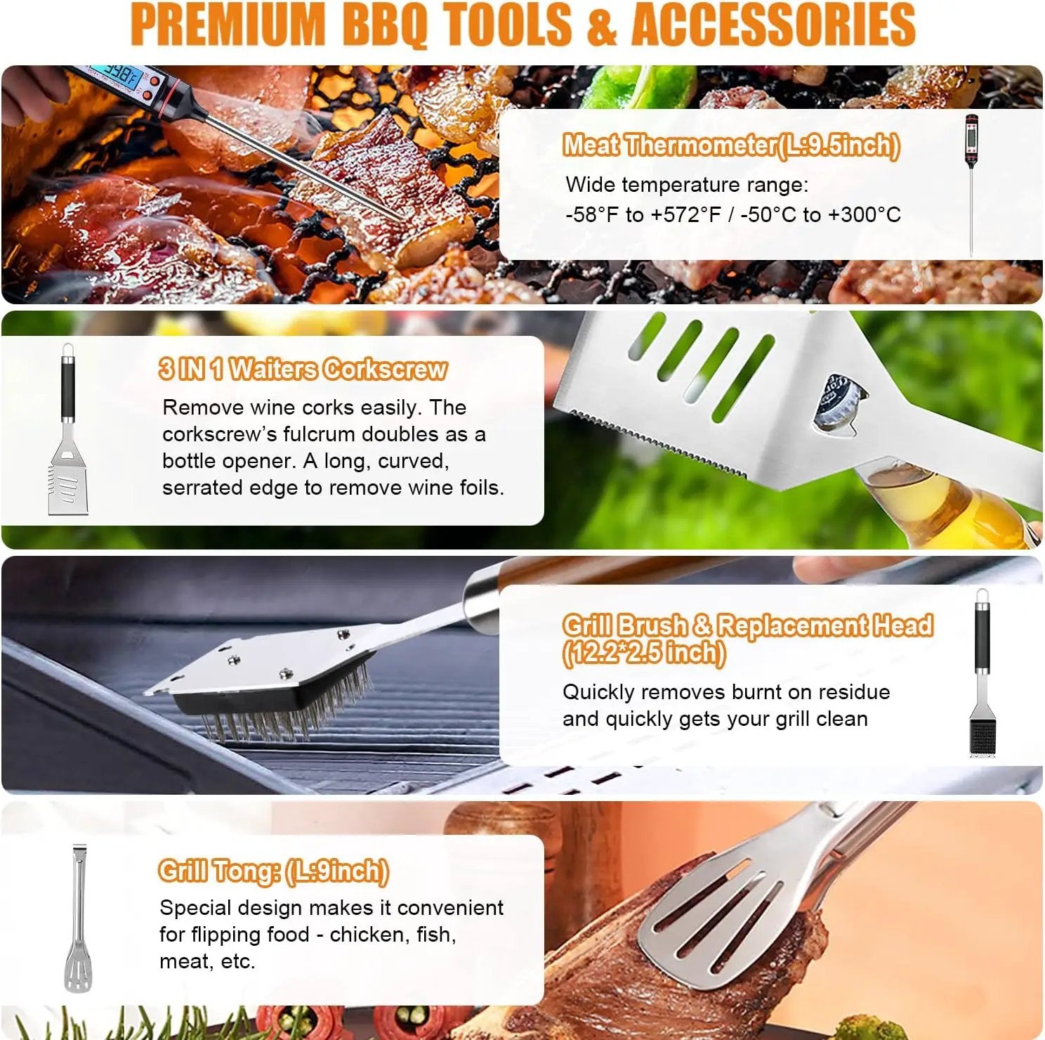 BBQ Grill Accessories Set, 38Pcs Stainless Steel Grill Tools Grilling Accessories with Aluminum Case, Thermometer, Grill Mats for Camping/Backyard Barbecue, Grill Utensils Set for Men Women by GreenHaven Gardens