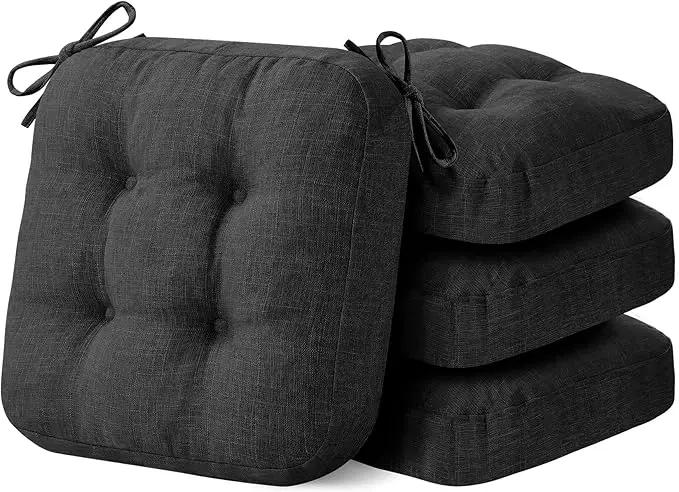 Chair Cushions, Foam Dining Chair Cushions, Tufted Indoor Chair Pads,16.5” x 16.5” x 3.5”, Set of 4, Black by GreenHaven Gardens