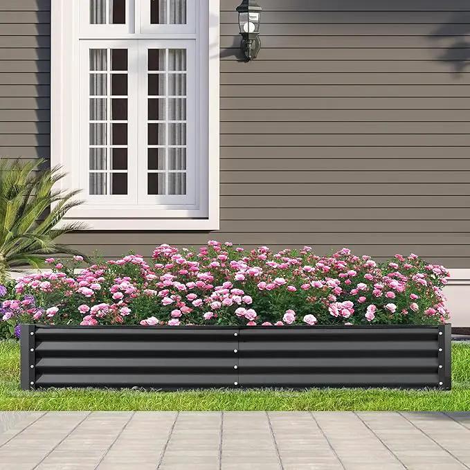 Domi Galvanized Raised Garden Bed, 8x4x1Ft Thickening Metal Planter Box for Vegetables Bottomless for Backyard Outdoor, 1" Deep w/ 228 Gallon Capacity - Dark Gray by GreenHaven Gardens