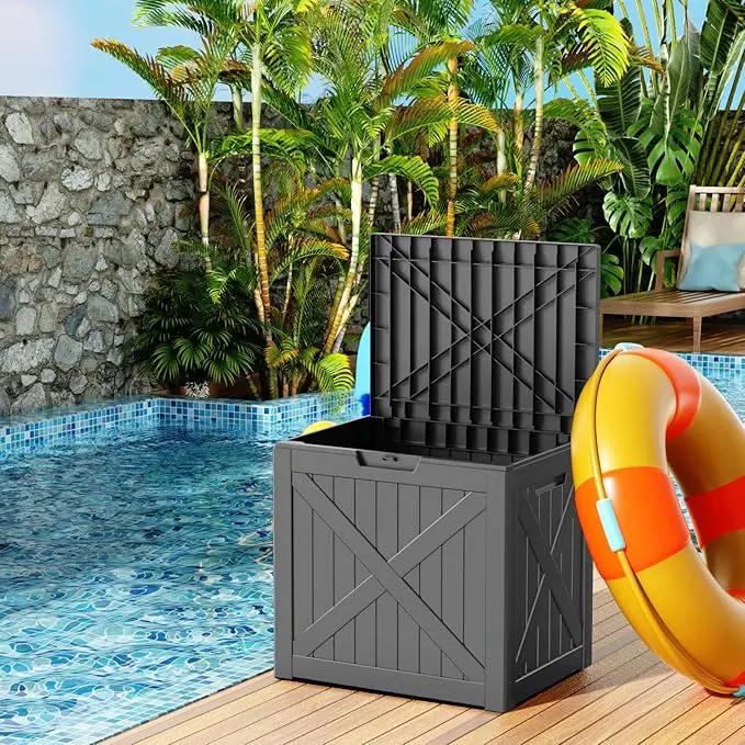 32 Gallon Resin Deck Box, Lockable Outdoor Storage Box for Patio Cushions Storage Furniture,Garden Tools, Pool Supplies, Weatherproof and UV Resistant（Black X） by GreenHaven Gardens