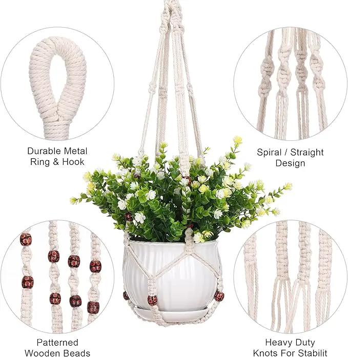 YIBOT 3 Pack Macrame Plant Hanger Indoor Hanging Planter Basket with 3 Hooks Flower Pot Holder No Tassels for Boho Home Decor 35"/29"/23" by GreenHaven Gardens