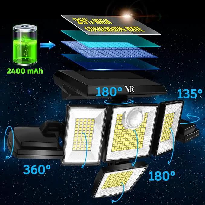 Solar Motion Sensor Flood Lights Outdoor - 496LEDs 3500LM 3 Lighting Modes 3 Levels Brightness, 6 Heads 360° Illumination, IP65 Solar Security Lights,for Porch Yard Patio Garage(2 Packs) by GreenHaven Gardens