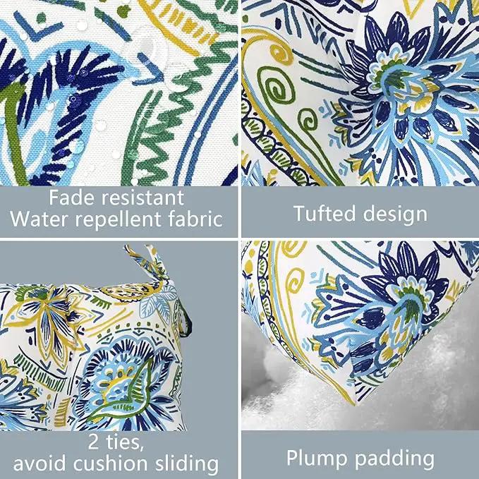 LVTXIII 2 Pack Outdoor/Indoor High Back Chair Cushions, Deep Seat Patio Seat and Back Cushion Set, Stuffed High Rebound Foam Rocking Chair Cushions, 44”x22”x4”, Paisley Blue by GreenHaven Gardens