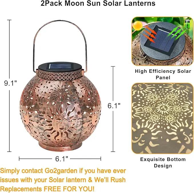 Go2garden Outdoor Solar Lanterns Waterproof Garden Gifts Women Yard Decorations Metal Moon Sun Hanging Solar Lights for Patio, Balcony, Tabletop,Birthday Mothers Day Gifts for Mom (Bronze,2Pack) by GreenHaven Gardens