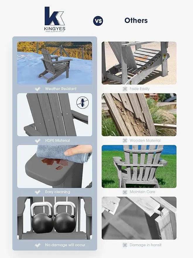 KINGYES Folding Adirondack Chair Set of 6, Dual Cup Holders & All-Weather HDPE, Wood-Like Patio Chair for Backyard, Camping, Pool & Fire Pit, Grey by GreenHaven Gardens