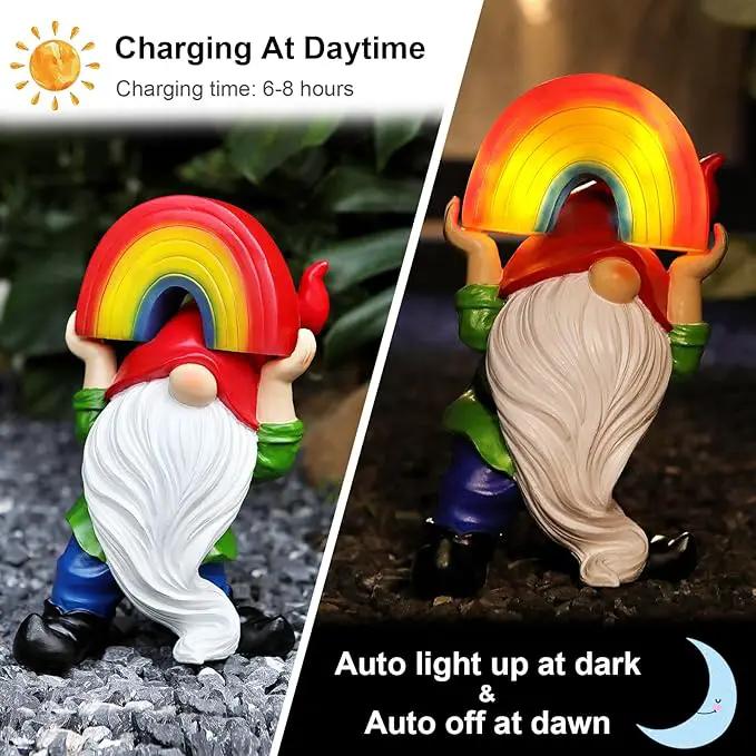 Garden Gnome Statue with Rainbow Solar Lights Large Garden Sculptures Outdoor Decorations Patio Lawn Yard Garden Decor Gifts for Women Mom by GreenHaven Gardens