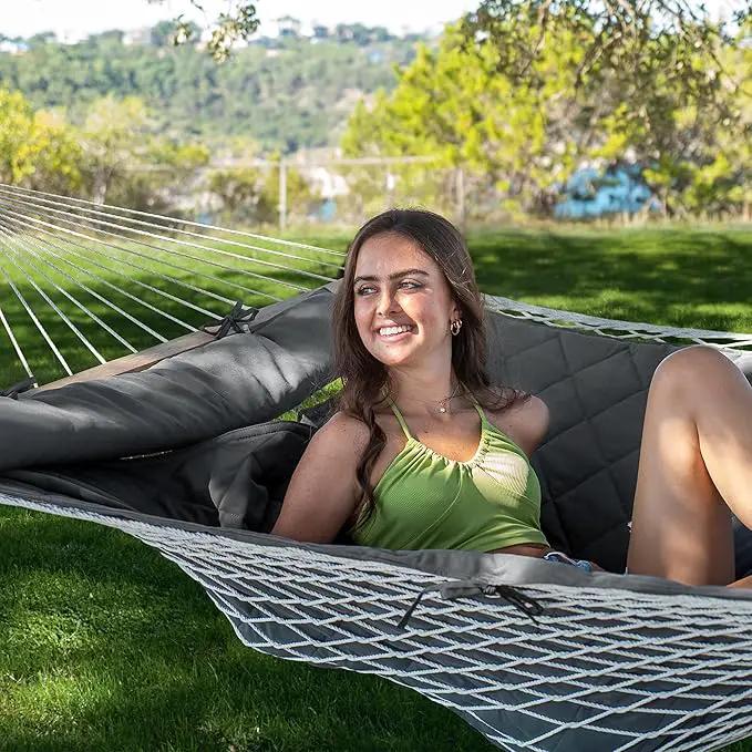 ANOW Outdoor Rope Hammock with Spreader Bars, Heavy Duty Hammock with Pad for Outdoors Indoors, 450 LBS Weight Capacity, Gray by GreenHaven Gardens