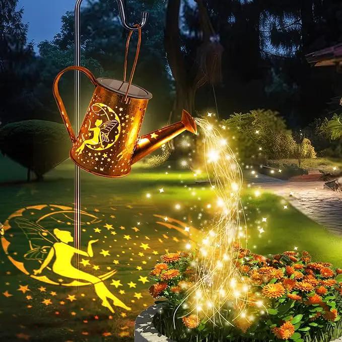 Big Solar Lanterns Outdoor Waterproof, Moon Fairy Watering Can Garden Decor,Hanging Solar Lights Yard Art, Outside Patio Decorations Gardening Birthday Gifts for Mom Grandma Women with Shepherd Hook by GreenHaven Gardens