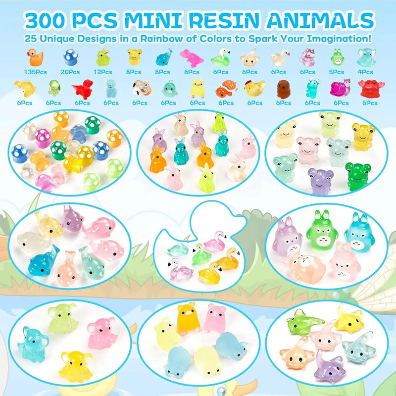 300 Pcs Luminous Mini Resin Animal in The Dark Mini Resin Figurines with 25 Styles Duck Frog Rabbit Owl Mushroom Shapes for Fairy Garden Accessories Micro Landscape Bonsai Aquarium Outdoor Decor by GreenHaven Gardens