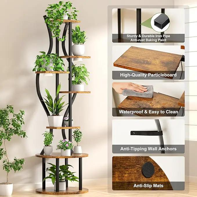 Plant Stand Indoor with Grow Lights, 7 Tier Tall Metal Plant Shelf for Multiple Plants, 55″ Lighted Plants Shelves Corner Flower Holder, Vase Shape Plant Display Rack for Home Living Room Patio by GreenHaven Gardens