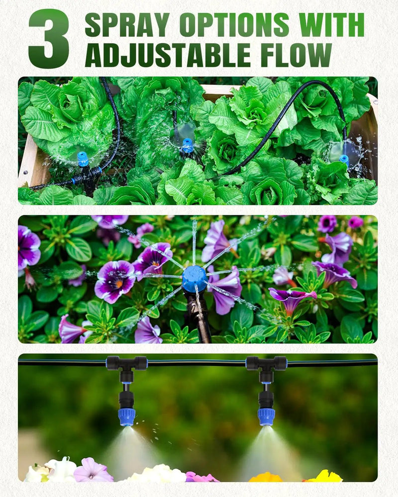 Breeze Touch 230ft Quick-Connect Drip Irrigation System, Automatic Garden Watering System with 1/2" & 1/4" Fast-Lock Tubing - Adjustable Nozzles & Sprinklers for Garden,Greenhouse, Lawn,Potted Plants by GreenHaven Gardens