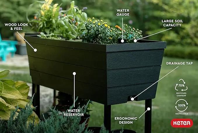Keter Urban Bloomer 12.7 Gallon Raised Garden Bed and Outdoor Herb Garden Planter with Self Watering Gauge and Drainage Plug, Dark Grey by GreenHaven Gardens