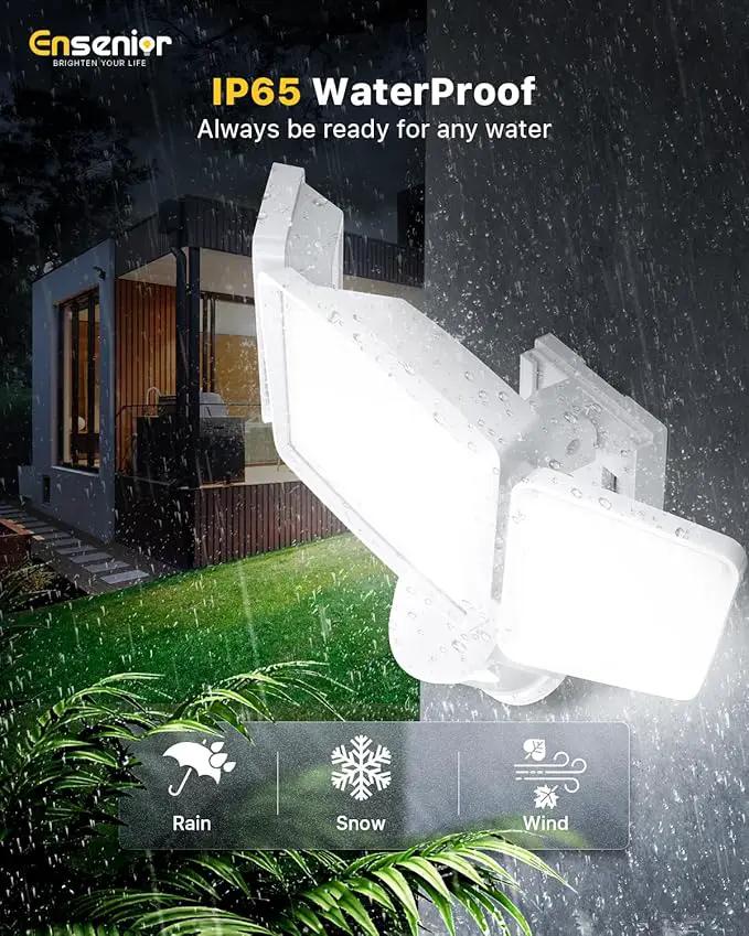 Ensenior 1800LM Solar Flood Lights Outdoor, Motion Sensor Outdoor Light 6500K, IP65 Waterproof, Separate Solar Panel, Solar Security Light with 5 Sensor Modes and 3 Adjustable Head for Yard (White) by GreenHaven Gardens