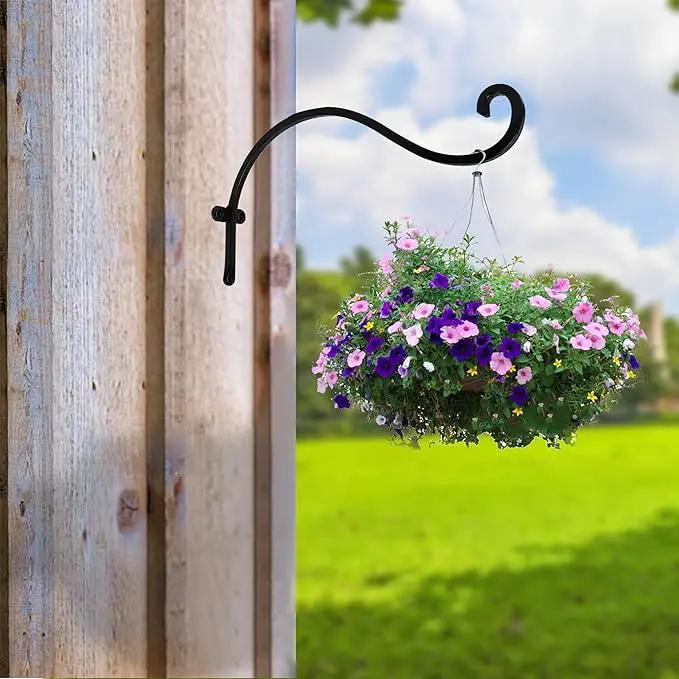 Hourleey 2 Pack Plant Hanger Outdoor, 12 Inch Heavy-Duty Hanging Plant Hook for Outside Basket, Black Metal Wall Mount Plant Bracket Hook for Flower Baskets Bird Feeder by GreenHaven Gardens