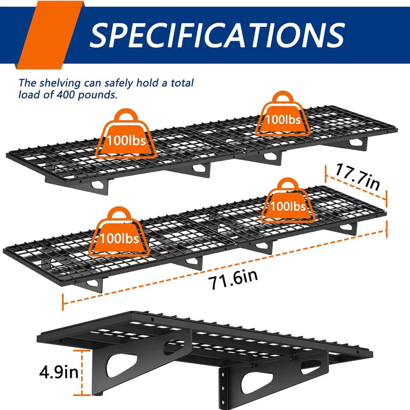 4-Pack 1.5x3FT Garage Shelving 17.7-inch-by-35.8-inch Wall Shelf Garage Storage Rack Wall Mounted Floating Shelves,Black by GreenHaven Gardens