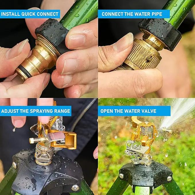 Impact Sprinkler on Tripod Base, Heavy Duty Adjustable Zinc Sprinkler Head for Lawn Yard Garden, 360 Degree Large Area Irrigation, 3/4" Connector Extension Legs Flip Locks by GreenHaven Gardens