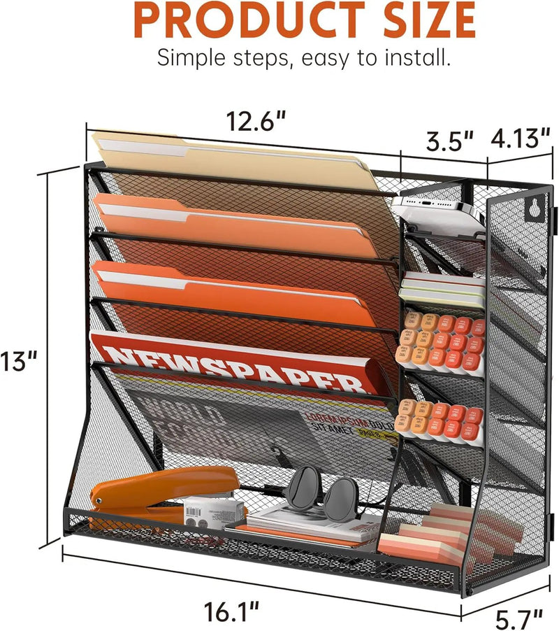 SUPEASY Wall File Organizer, 5-Tier Desk Organizer with 4 Pen Holders, Wall Organizer for Office with R-shaped Bottom Tray, Desk Organizers and Accessories for Office Supplies, Black by GreenHaven Gardens