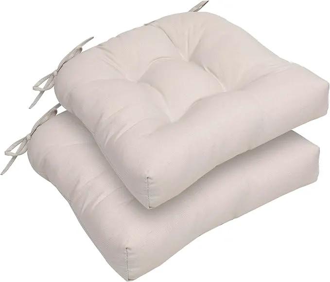 RACE LEAF Chair Cushions 19" x 19" Patio Chair Seat Pads, Set of 2 Thick Fill Tufted Square Patio Cushions, Water-Resistant with Ties for Non-Slip Support, Beige by GreenHaven Gardens