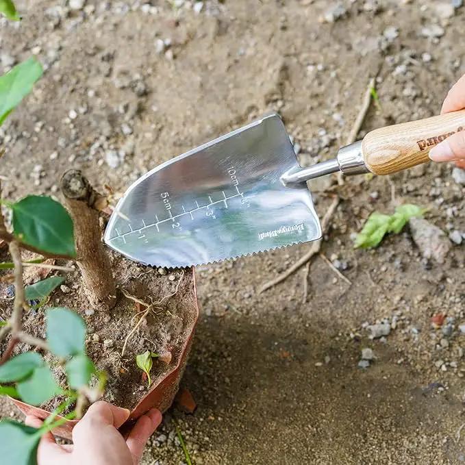 Garden Serrated Planting Trowel, Multifunctional Shovel with ash Wood and Stainless Steel Digging Trowel Transplanter by GreenHaven Gardens