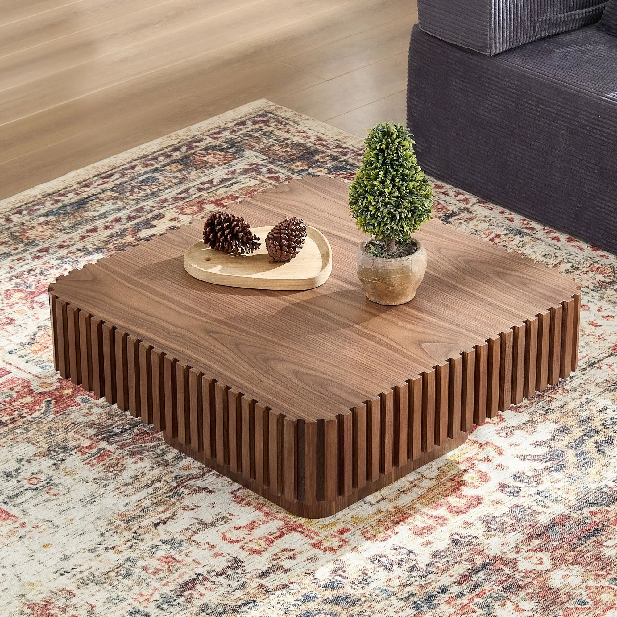31.5 Inch Modern Handcraft Drum Coffee Table Walnut by HouseOfZazla