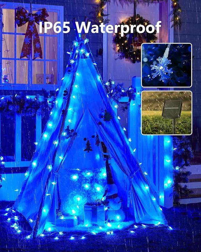 Brightown Solar Christmas Snowflake String Lights, 72FT 200 LED Outdoor Waterproof Fairy Lights with 8 Lighting Modes for Wedding, Party, Tree, Room, Garden, Patio, Yard, Home, Blue by GreenHaven Gardens