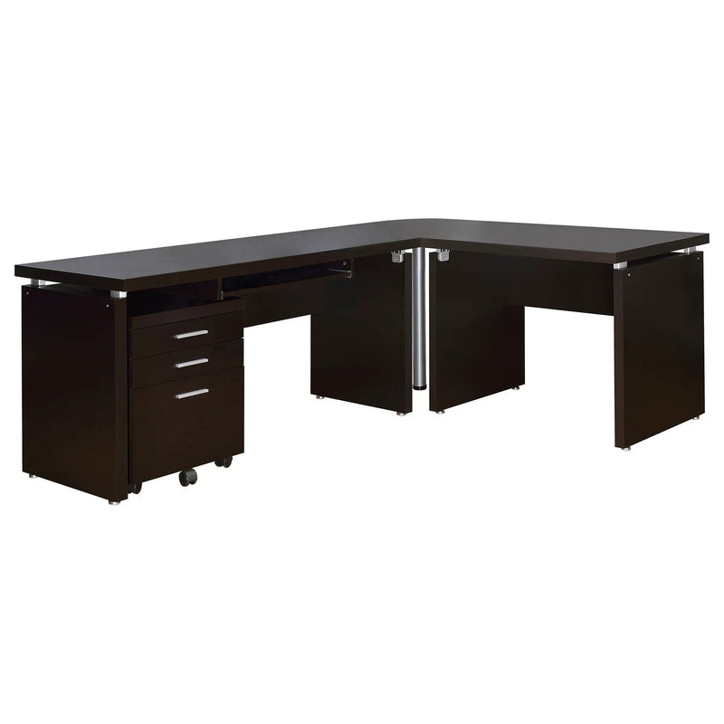 Skylar L-Shape Desk with Mobile File Cabinet Cappuccino by Unique Piece Furniture