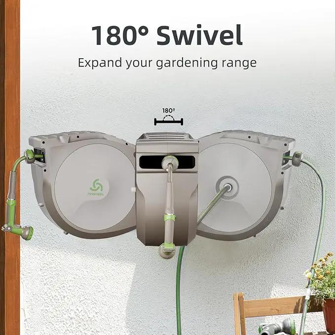 PINWHEEL 5/8in 100FT Retractable Garden Hose Reel, Automatic Retractable Hose with 10-Pattern Spray Nozzle, 180° Swivel Bracket, 3-Layer PVC Durable Water Hose for Yard Lawn Care (100 FT) by GreenHaven Gardens
