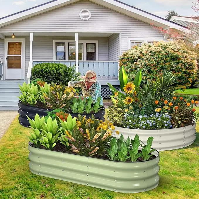Kesfitt Raised Garden Bed Kit,Outdoor Galvanized Planter Raised Boxes with Safety Edging and Gloves,Large Metal Raised Garden Beds for Gardening Vegetables,Fruits,Flower(4x4x1FT) by GreenHaven Gardens