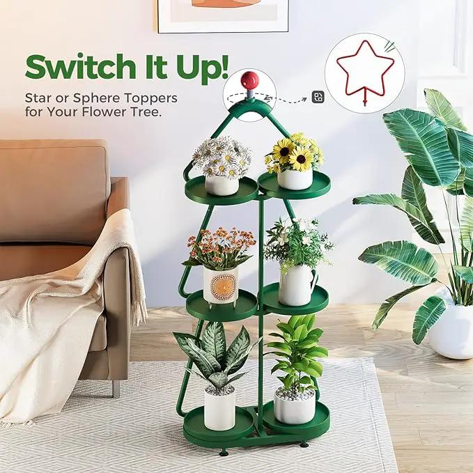 Bamworld Tree Plant Stand Indoor, 3 Tier Flower Pot Stands for Multiple Plants, Heavy Duty Metal Plant Shelf for Patio Garden Balcony Living Room Bedroom by GreenHaven Gardens