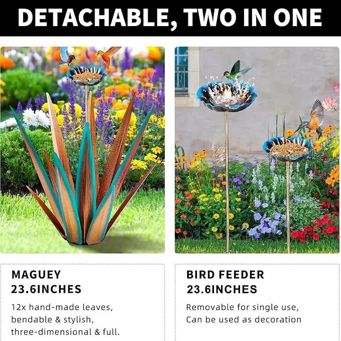Large Tequila Rustic Sculpture, Rustic Metal Agave Plants for Outdoor, Home Decor Garden Yard Statue (Blue - L (W/Bird Feeder)) by GreenHaven Gardens