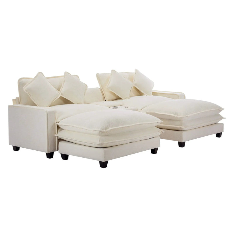 Sectional Sofa Upholstered Sofa With Two Removable Ottoman, Two USB Ports, Two Cup Holders And Large Storage Box For Living Room by HouseOfZazla