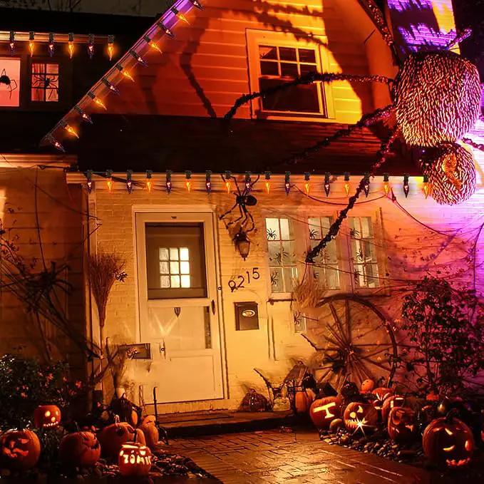 27.8 FT Halloween Decorations, C7 Clear Orange and Purple Halloween Lights, Flickering Flame String Lights Outdoor, E12 Screw Base, Flame String Lights for Halloween Garden Patio Party Decor, Black by GreenHaven Gardens