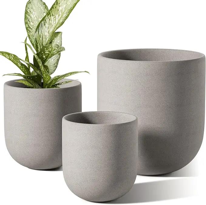 LE TAUCI 6+8+10 Inch Plant Pots Indoor, Ceramic Planters for Indoor Plants, Cylinder Pots with Drainage Hole and Plug, Planter Pots for Home Office Room Patio, Set of 3, Neutral Gray by GreenHaven Gardens