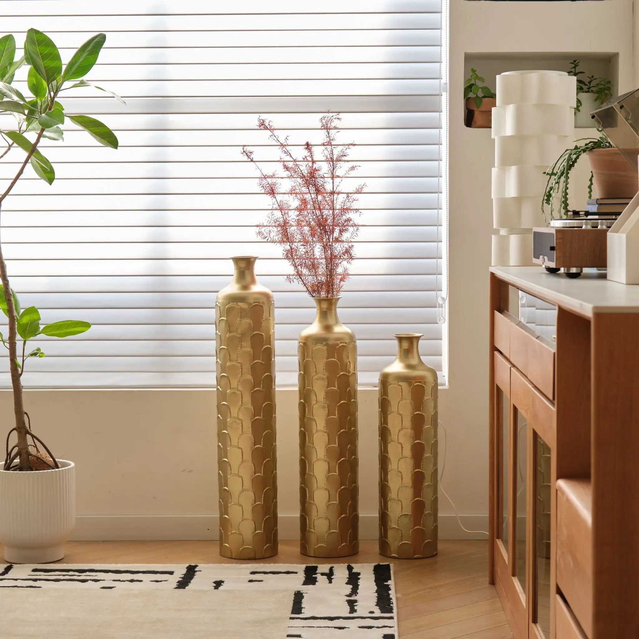 Floor Metal Vases Decorated White Metal Vases (Set of 3) Gorgeous Home Decoration Large Glazed Metal Vases - Golden by HouseOfZazla