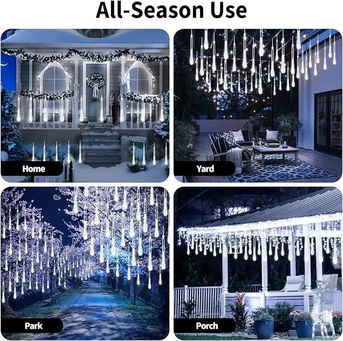 Solar Meteor Shower Lights,Solar Christmas Lights Outdoor Waterproof,16 Tubes 384 LEDs (Equivalent to 2 Sets of 8-Tube) Icicle String Light,LED Rain Drop Light for Tree Garden Decoration (Cool White) by GreenHaven Gardens