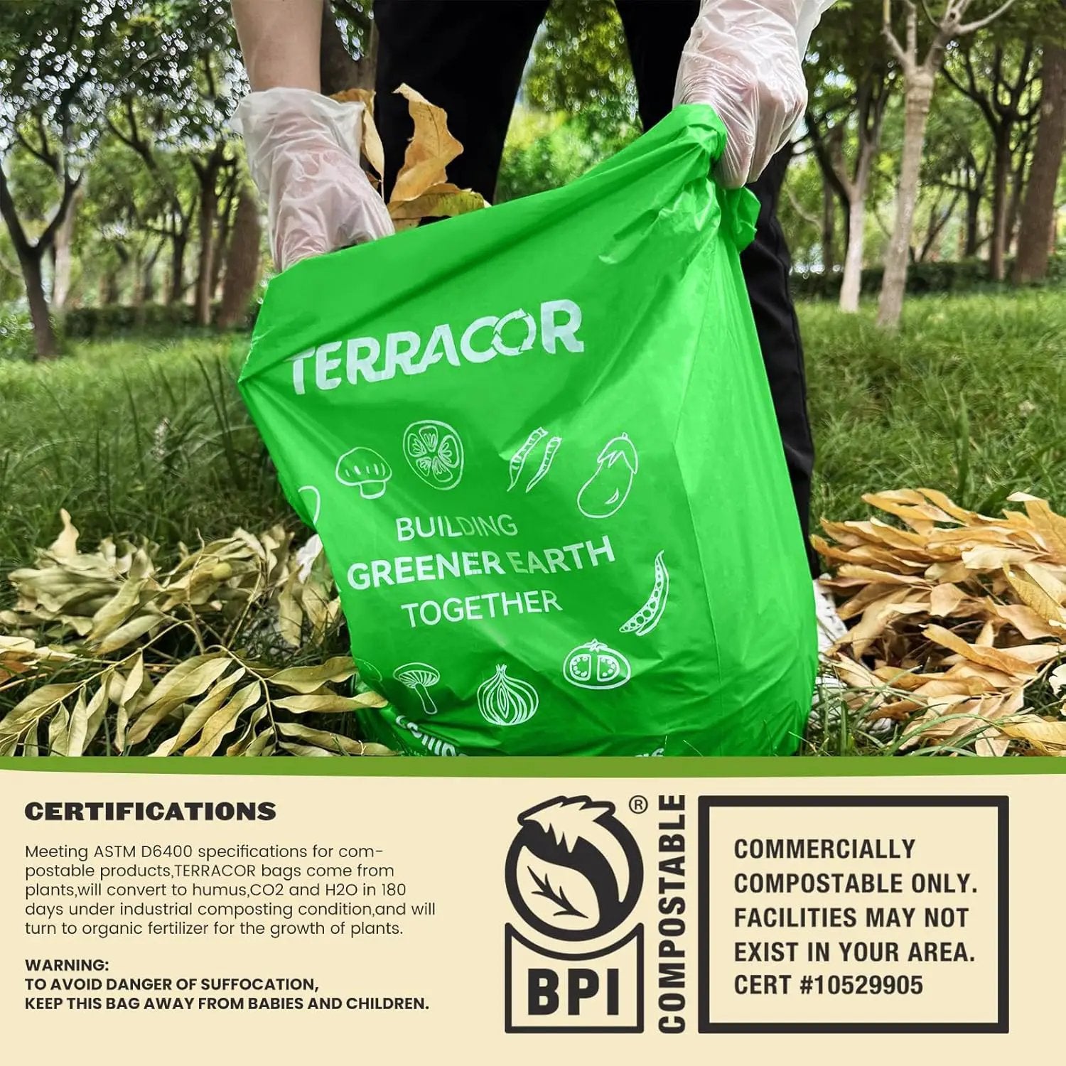 13 Gallon Compostable Trash Bags,50 Count, Heavy Duty Tall Kitchen Food Scrap Waste Bag,Certified BPI and ASTM D6400 Standard by GreenHaven Gardens