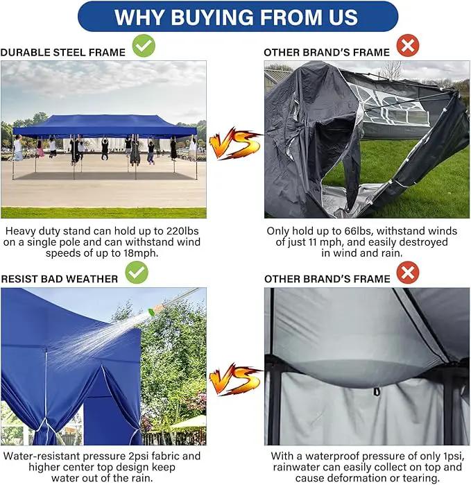 COBIZI 10x30 Pop up Canopy Heavy Duty with 8 Sidewalls, Easy Set-up Commercial Outdoor Party, 100% Waterproof Wedding Canopy Gazebo, 3 Height Adjustable with Wheeled Bag, Dark Blue by GreenHaven Gardens