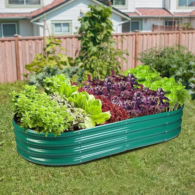 Raised Garden Bed Galvanized Planter Box Outdoor, Rot-Resistant Metal Garden Bed Planter for Vegetables Flower Herb (4- Green) by GreenHaven Gardens