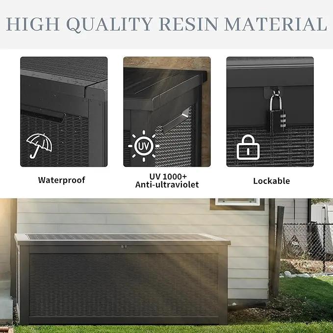 NUNU LAB 260 Gallon Outdoor Storage Box,Resin Large Sturdy Deck Box, Backyard Outside Storage Box Waterproof with Double Wall Panels,Package Delivery Garden Outdoor Hose Bin by GreenHaven Gardens