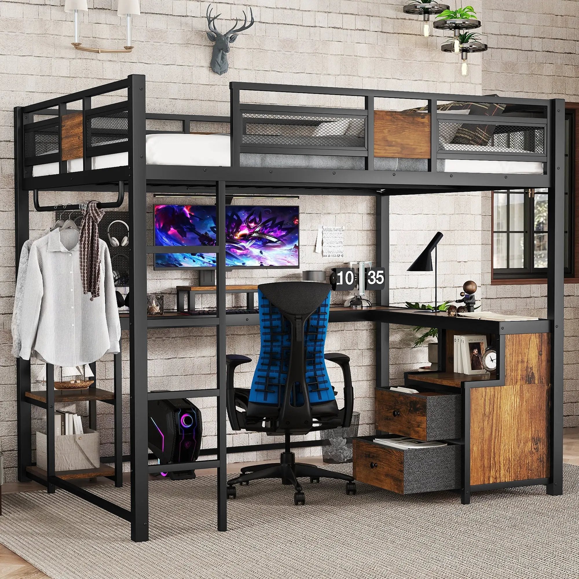 Queen Loft Bed with Desk and Storage by HouseOfZazla