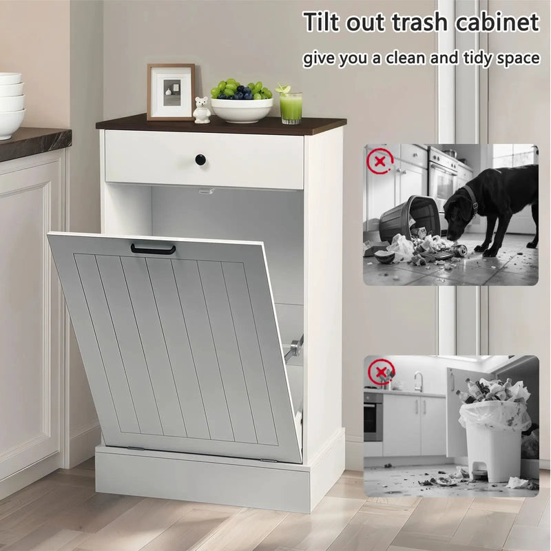 Tilt Out Trash Cabinet With Drawer, 10 Gallon Hamper - White by HouseOfZazla
