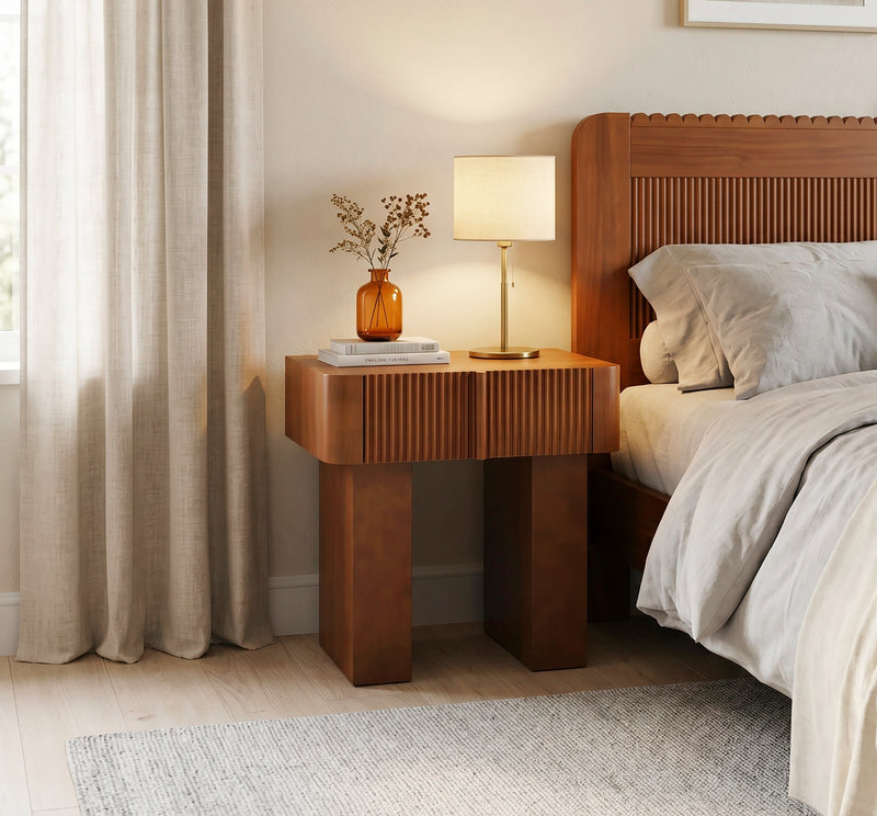 Wood End Table with Drawer with Fluted Front - Walnut, photo 2 of 10