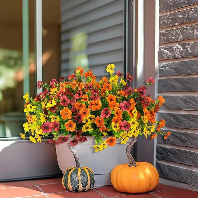 Artificial Fake Hanging Plants Flowers Basket, Faux Silk Daisy in Planter Realistic UV Resistant for Outside Home Patio Balcony Yard Spring Outdoor Decoration (Orange Brown Yellow) by GreenHaven Gardens