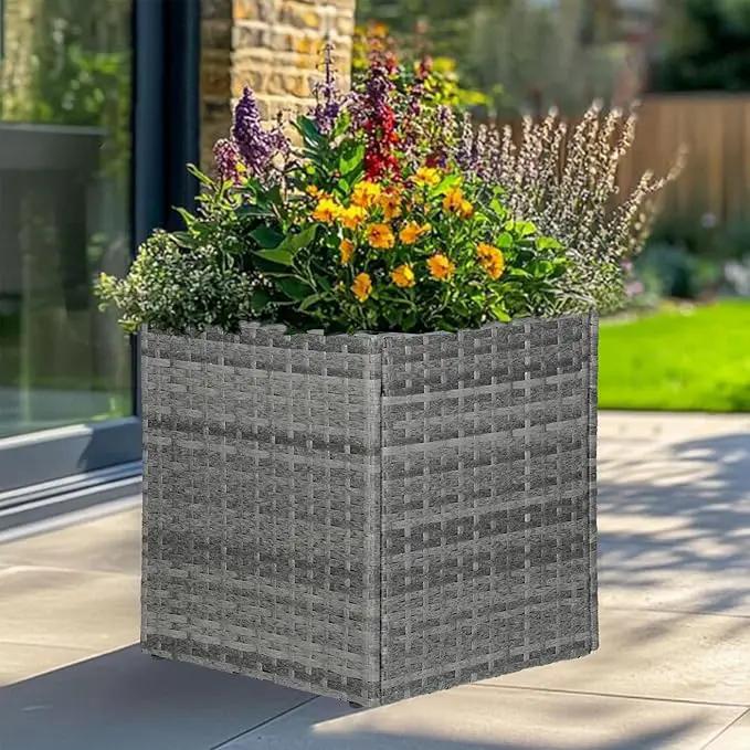LEWIS&WAYNE Large Square Planter Box Handmade Wicker Tall Planters for Outdoor Plants with Removable Liners Modern Planter for Indoor Outdoor Garden Patio Front Porch - Gray, 17''x17''x18'' by GreenHaven Gardens